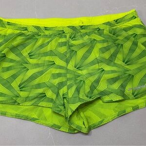 Brooks Neon Yellow Geometric Running Shorts, Large